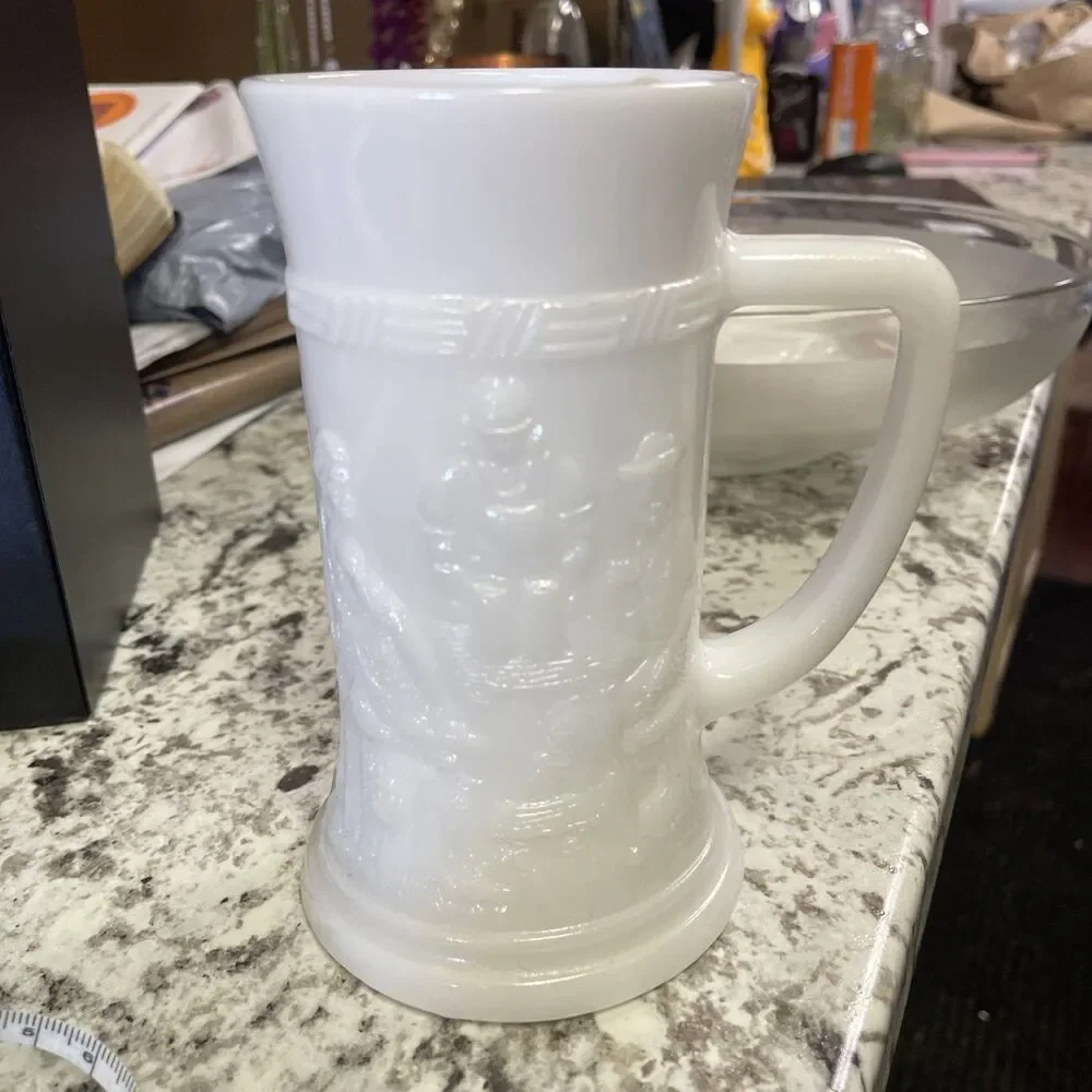 Vintage 1950s Federal Milk Glass German Style Stein with Pub Scene 6